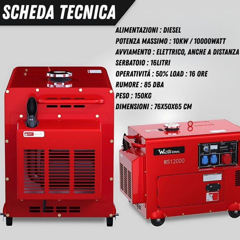 Generatore Di Corrente Diesel 9kW (9000W) Silenzioso – Avviamento Elettrico + Telecomando