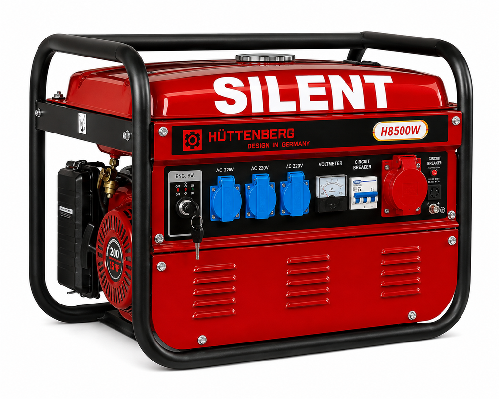 Generatore Silenzioso H-8500W 8,5kW 220V/380V Benzina con Avviamento a Chiave